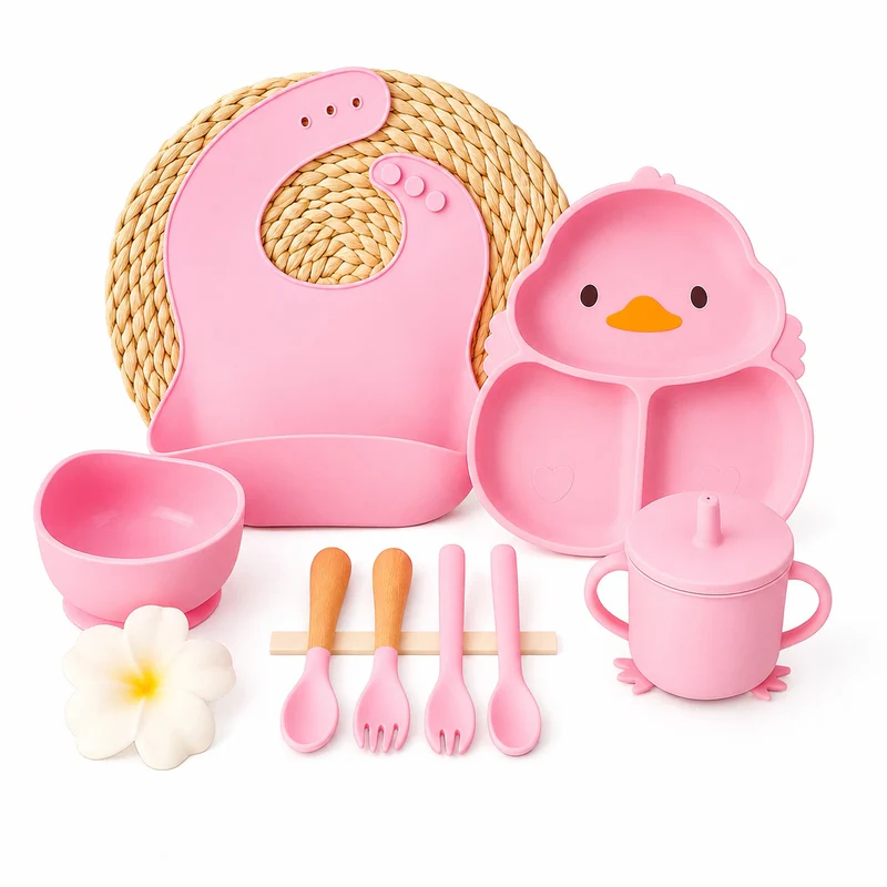 Silicone Baby Feeding Set – 8 Pcs