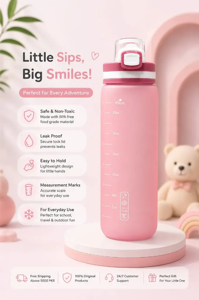 Kids BPA-Free Water Bottle with Flip Straw – 850ml