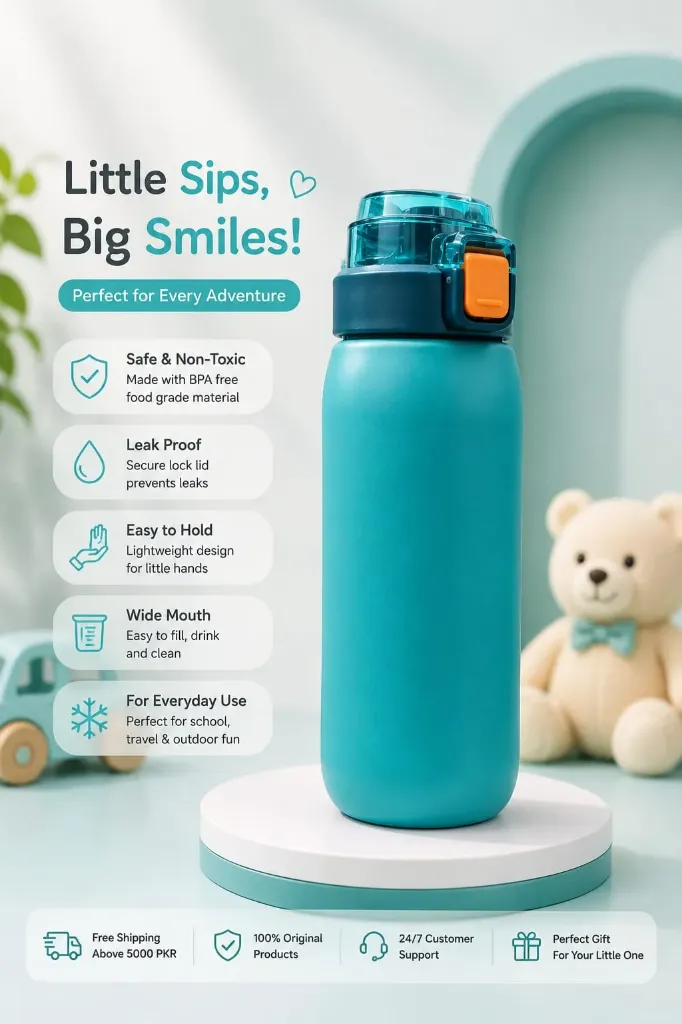 Kids BPA-Free Water Bottle with Flip Straw – 850ml
