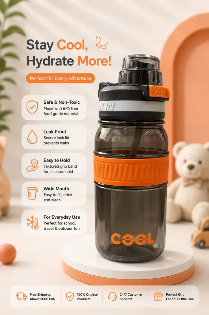 Kids BPA-Free Water Bottle with Flip Straw – 850ml
