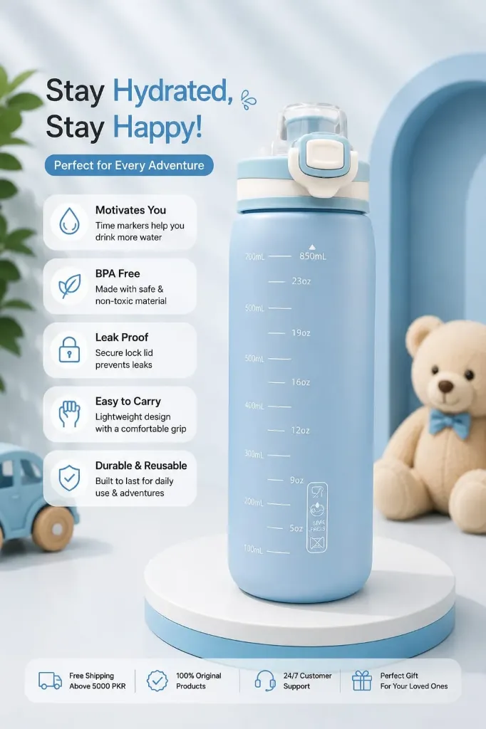 Kids BPA-Free Water Bottle with Flip Straw – 850ml