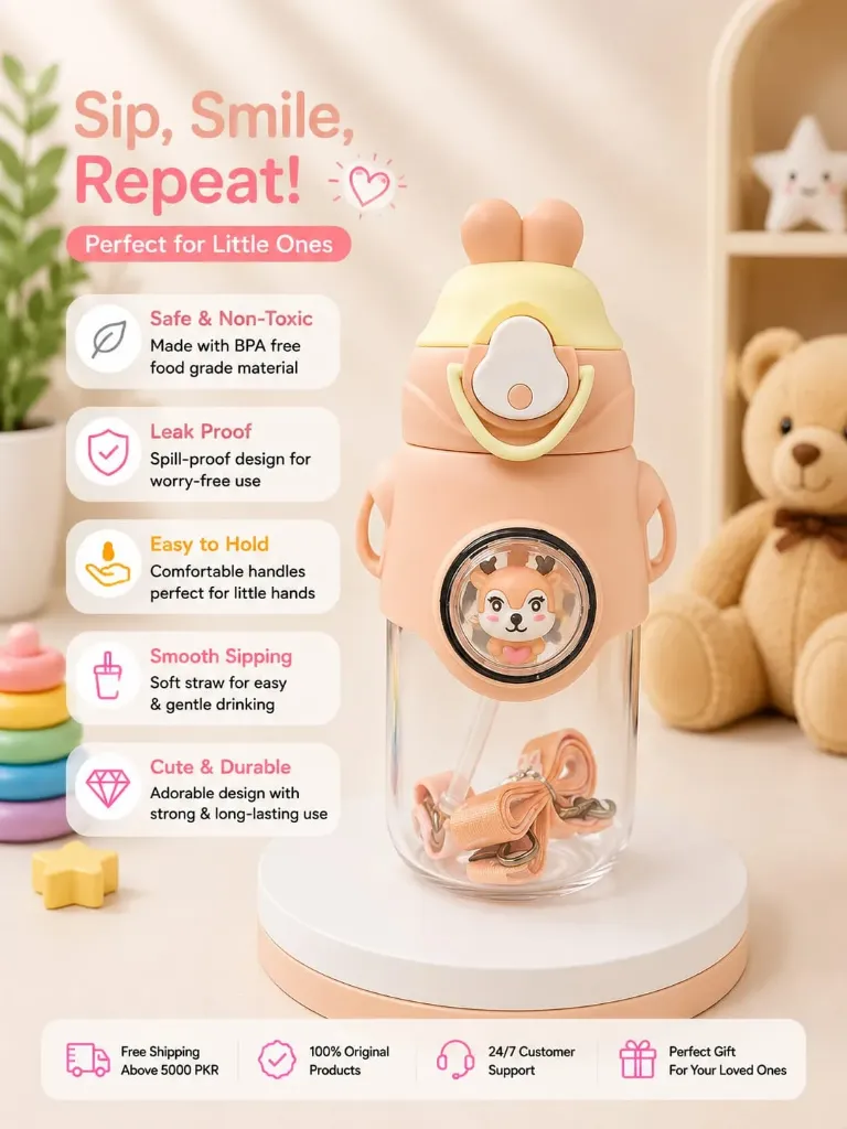 Kids BPA-Free Water Bottle with Flip Straw – 850ml
