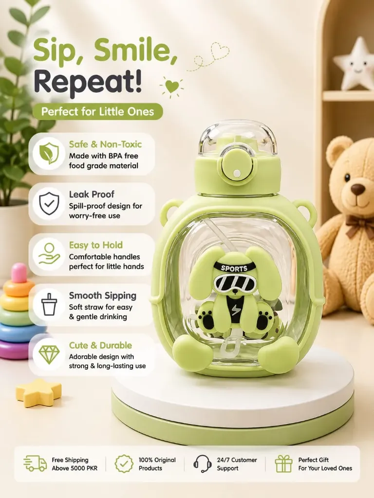 Kids BPA-Free Water Bottle with Flip Straw – 850ml